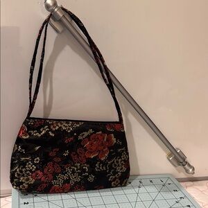 Relativity Small Chinese Silk Black and Red Floral Shoulder Evening Bag